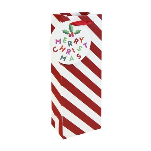 Candy Cane Striped Christmas Bottle Gift Bag 35cm Product Image