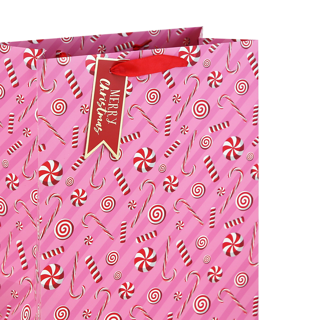 Candy Canes Christmas Large Pink Gift Bag 33cm Product Gallery Image