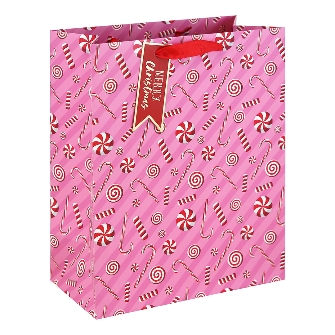 Candy Canes Christmas Large Pink Gift Bag 33cm