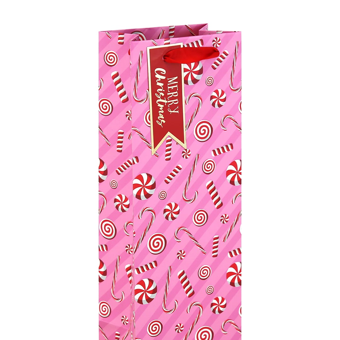 Candy Canes Christmas Pink Bottle Gift Bag 35cm Product Gallery Image