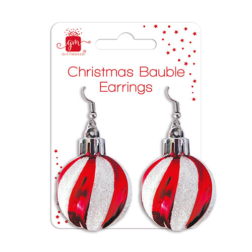 Candy Stripe Bauble Hanging Earrings Christmas Fancy Dress Accessory Product Image
