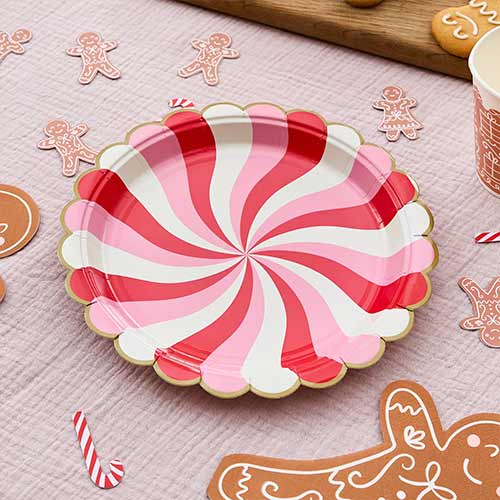 Candy Swirl Christmas Round Scalloped Paper Plates 22cm - Pack of 8 Product Gallery Image