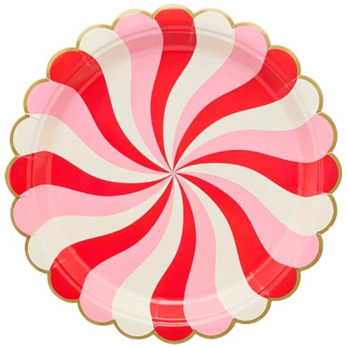 Candy Swirl Christmas Round Scalloped Paper Plates 22cm - Pack of 8
