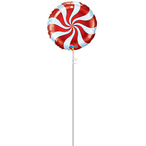 Candy Swirl Red Round Foil Helium Balloon - Inflated Balloon in a Box Product Gallery Image