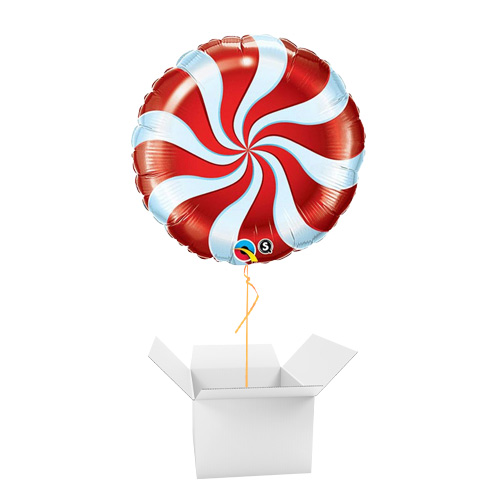 Candy Swirl Red Round Foil Helium Balloon - Inflated Balloon in a Box Product Gallery Image