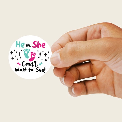 Can't Wait to See Gender Reveal Round Stickers 60mm - Sheet of 12 Product Gallery Image