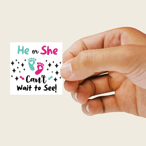 Can't Wait to See Gender Reveal Square Stickers 65mm - Sheet of 12 Product Gallery Image