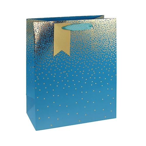 Caribbean Teal Ombre Stars Large Gift Bag 33cm