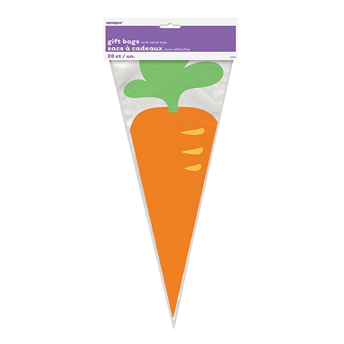 Carrot Cone Shaped Easter Cello Gift Bags with Twist Ties - Pack of 20 Product Gallery Image