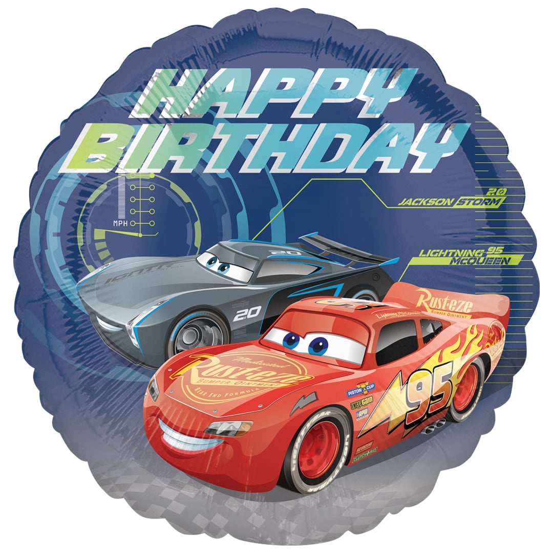 Cars 3 Disney Pixar Happy Birthday Round Foil Helium Balloon 46cm / 18 in