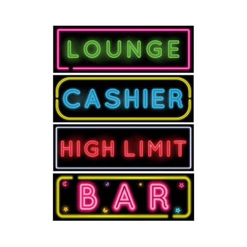 Casino Neon PVC Party Sign Decorations 60cm x 20cm - Pack of 4