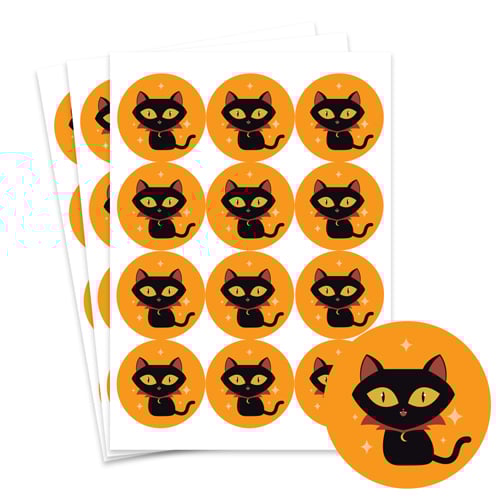 Vampire Cat Orange Halloween Round Stickers 60mm - Sheet of 12 Product Gallery Image