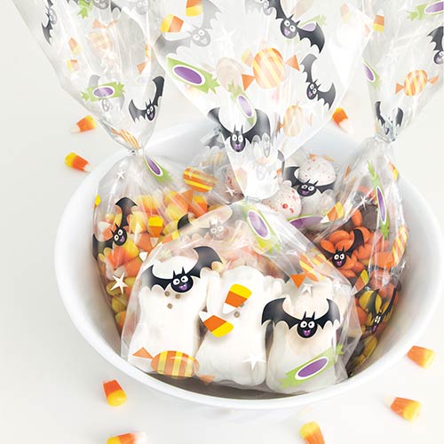 Bats & Candy Halloween Clear Cello Gift Bags with Twist Ties - Pack of 20 Product Gallery Image