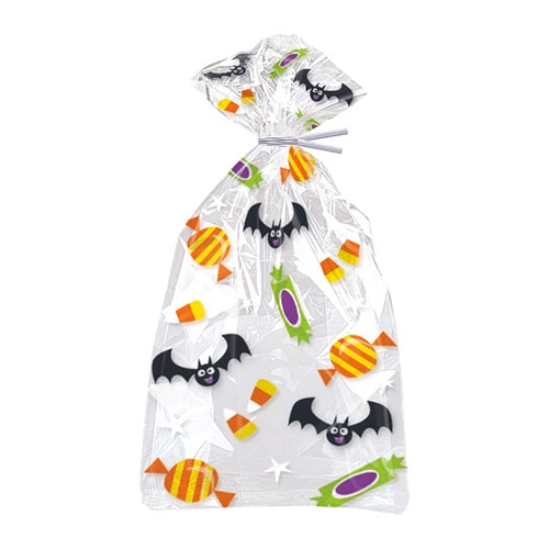 Bats & Candy Halloween Clear Cello Gift Bags with Twist Ties - Pack of 20 Product Gallery Image