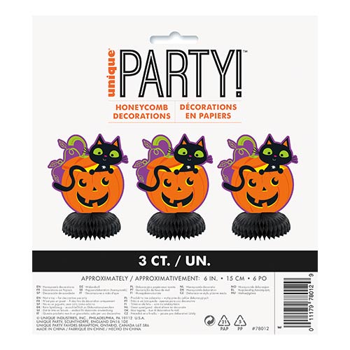 Cat & Pumpkin Halloween Honeycomb Centrepieces Table Decorations - Pack of 3 Product Gallery Image