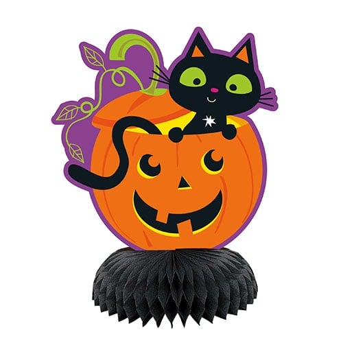 Cat & Pumpkin Halloween Honeycomb Centrepieces Table Decorations - Pack of 3 Product Image