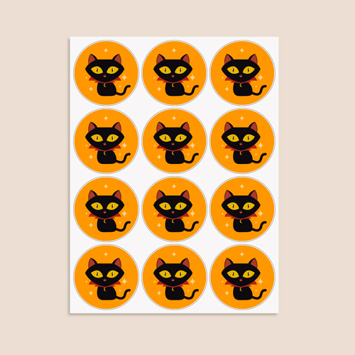 Vampire Cat Orange Halloween Round Stickers 60mm - Sheet of 12 Product Gallery Image
