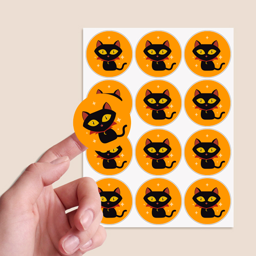 Vampire Cat Orange Halloween Round Stickers 60mm - Sheet of 12 Product Gallery Image