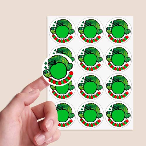 Caterpillar Design 60mm Round Sticker sheet of 12 Product Gallery Image