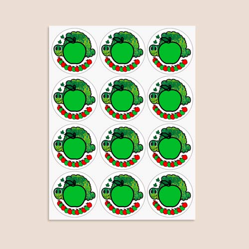 Caterpillar Design 60mm Round Sticker sheet of 12 Product Gallery Image