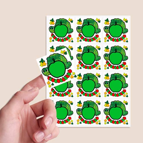 Caterpillar Design 65mm Square Sticker sheet of 12 Product Gallery Image