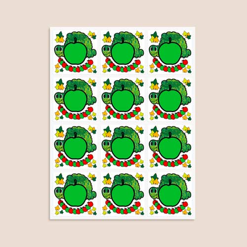Caterpillar Design 65mm Square Sticker sheet of 12 Product Gallery Image