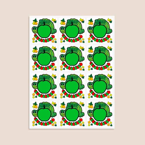 Caterpillar Design 65mm Square Sticker sheet of 12 Product Gallery Image