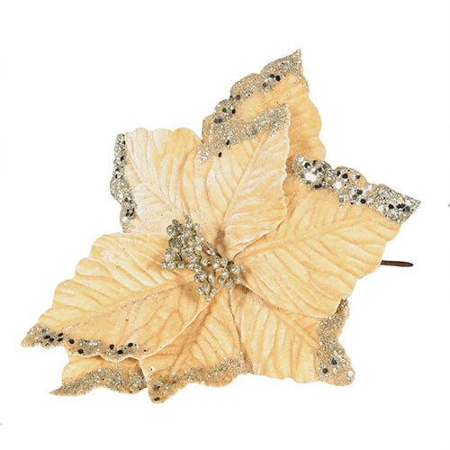 Champagne Gold Velvet Christmas Poinsettia with Glitter Detail Artificial Flower Decoration 32cm Product Image