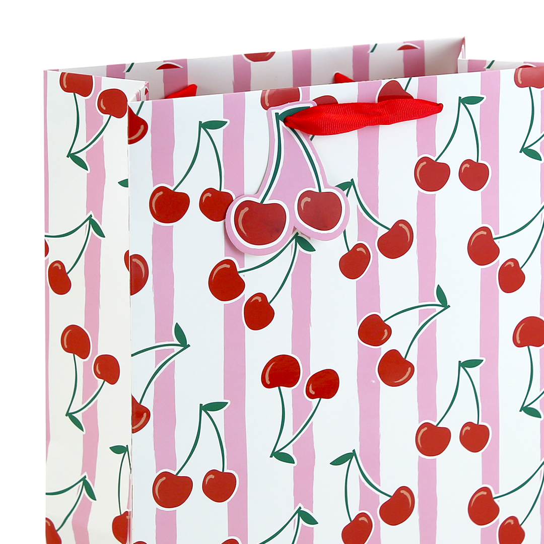Cherry Pink Stripes Large White Gift Bag 33cm Product Gallery Image