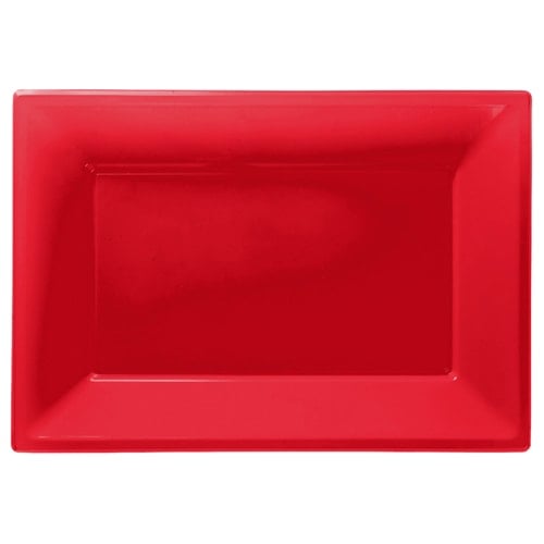 Cherry Red Rectangular Reusable Plastic Serving Tray 23 x 33cm - Pack of 3 Product Image