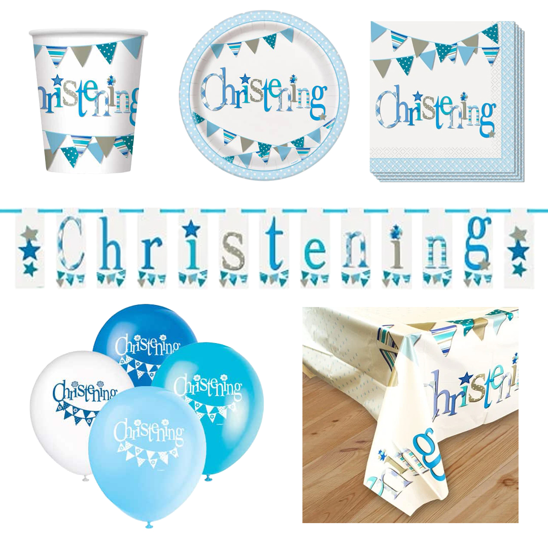 Christening Blue Theme 8 Person Deluxe Party Pack