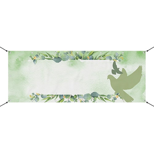 Christening Green Foliage Dove Design Large Personalised Banner – 10ft x 4ft