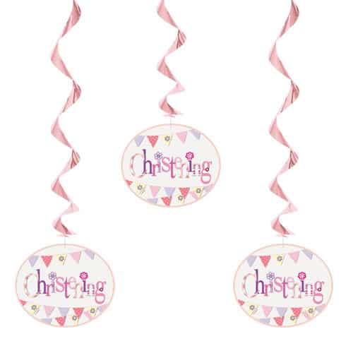 Christening Pink Hanging Decorations Pack Of 3