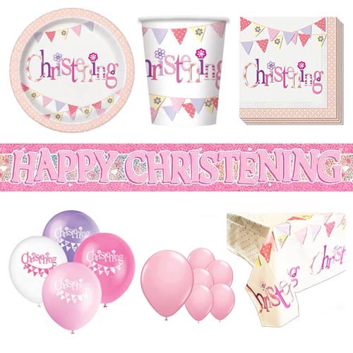 Christening Pink Theme 16 Person Deluxe Party Pack Product Image