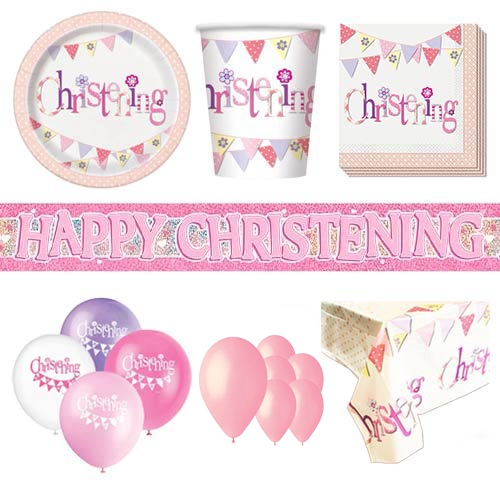 Christening Pink Theme 16 Person Deluxe Party Pack