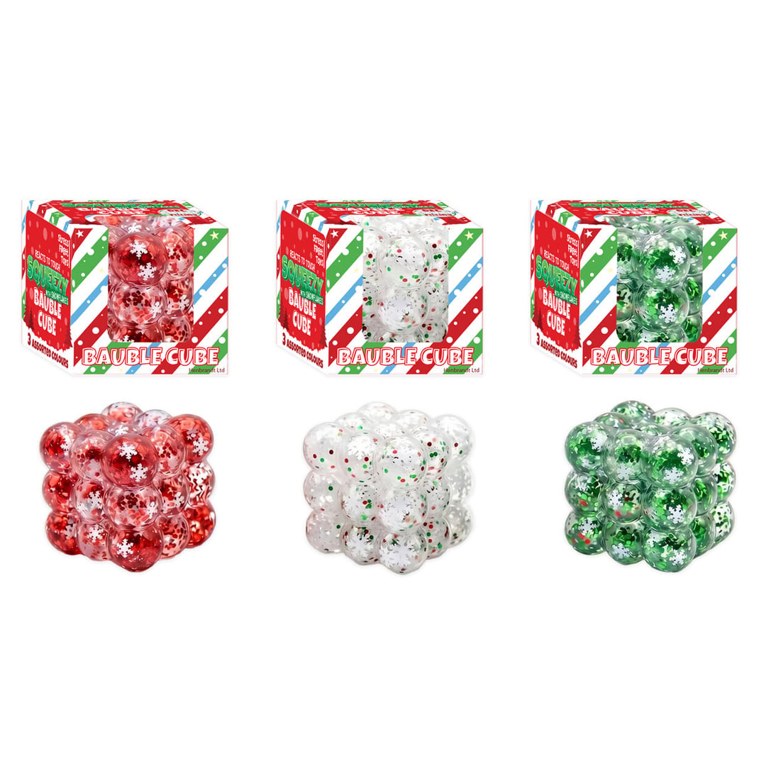 Christmas Bauble Cube with Snowflakes Maltose Sugar Squishy Stress Relief Squeeze Fidget Toy 5cm