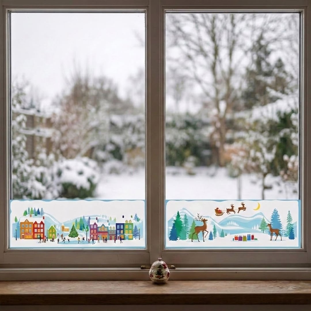 Christmas Border Scene Window Cling Stickers