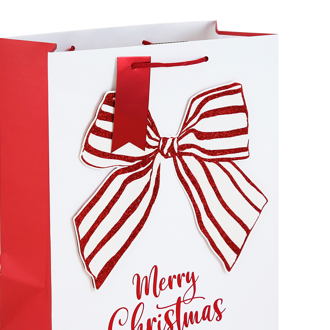 Christmas Candy Striped Bow Large White Kraft Gift Bag 33cm Product Gallery Image