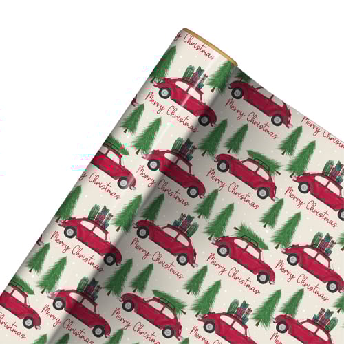 Christmas Car Recyclable Kraft Gift Wrapping Paper Roll 4m Product Image