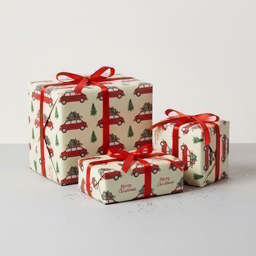 Christmas Car Recyclable Kraft Gift Wrapping Paper Roll 4m
