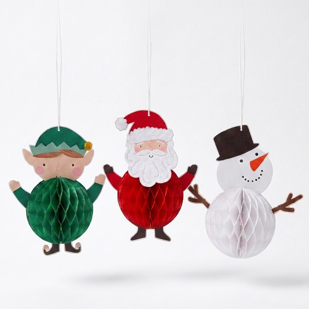 Christmas Characters Honeycomb Paper Hanging Decorations 30cm - Pack of 3