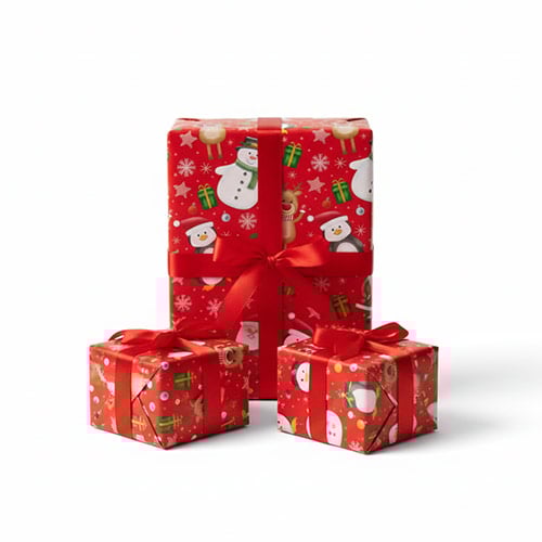 Christmas Characters Recyclable Red Gift Wrapping Paper Roll 7m