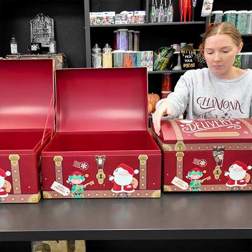 Christmas Delivery Burgundy Toy Chest Gift Box - Pack of 3 Product Gallery Image