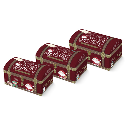 Christmas Delivery Burgundy Toy Chest Gift Box - Pack of 3 Product Image