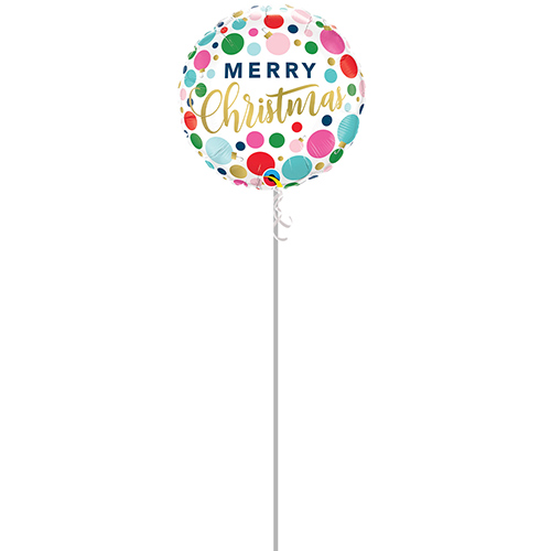 Christmas Dots & Ornaments Round Foil Helium Balloon - Inflated Balloon in a Box Product Gallery Image