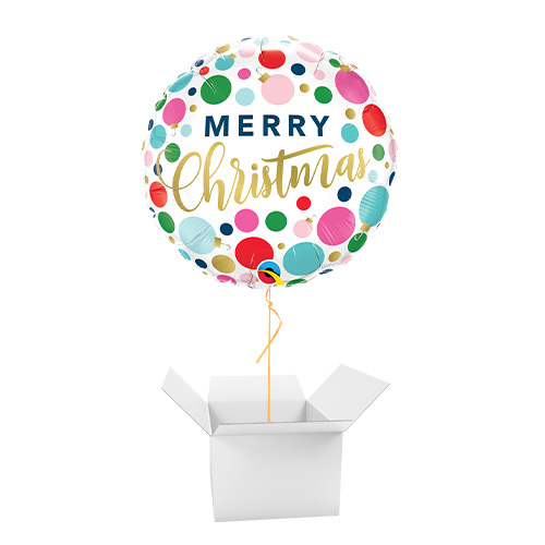 Christmas Dots & Ornaments Round Foil Helium Balloon - Inflated Balloon in a Box Product Gallery Image