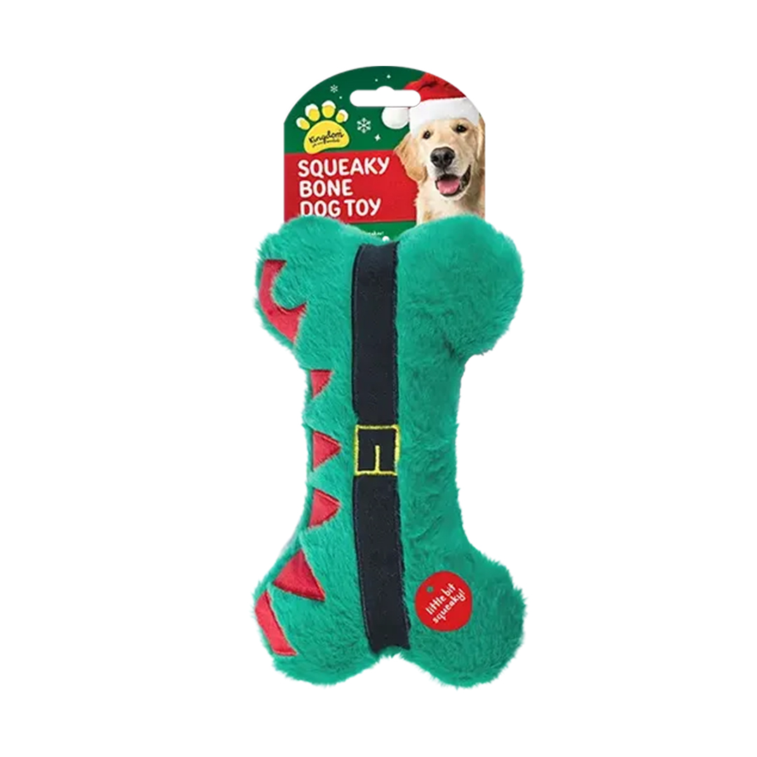 Christmas Elf Squeaky Plush Bone Dog Toy 26cm
