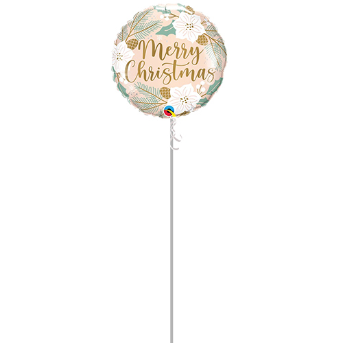 Christmas Floral Round Foil Helium Balloon - Inflated Balloon in a Box Product Gallery Image