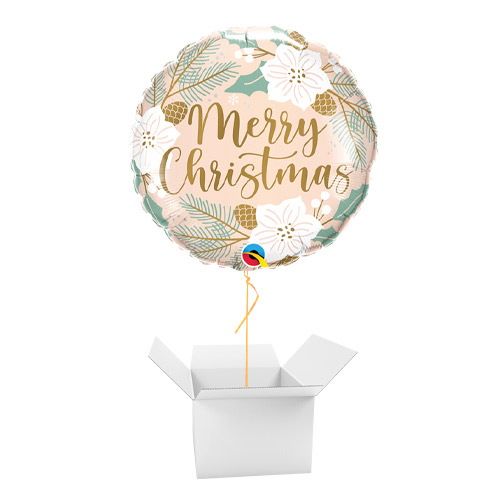 Christmas Floral Round Foil Helium Balloon - Inflated Balloon in a Box Product Gallery Image