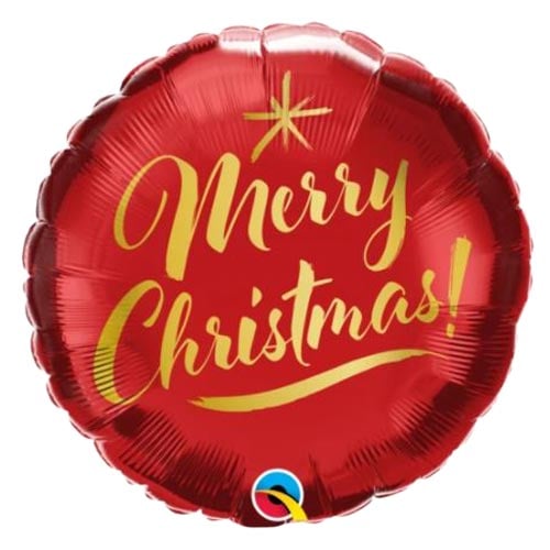 Christmas Gold Script Red Round Foil Helium Balloon 46cm / 18 in Product Gallery Image
